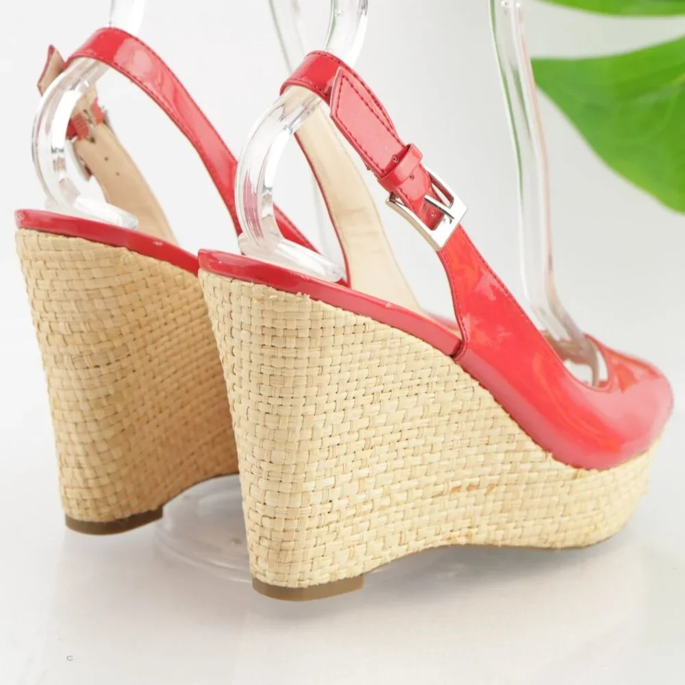 Franco Sarto Womens Sarah Sandal Size 9 Red Patent Wedge Heel Platform Slingback